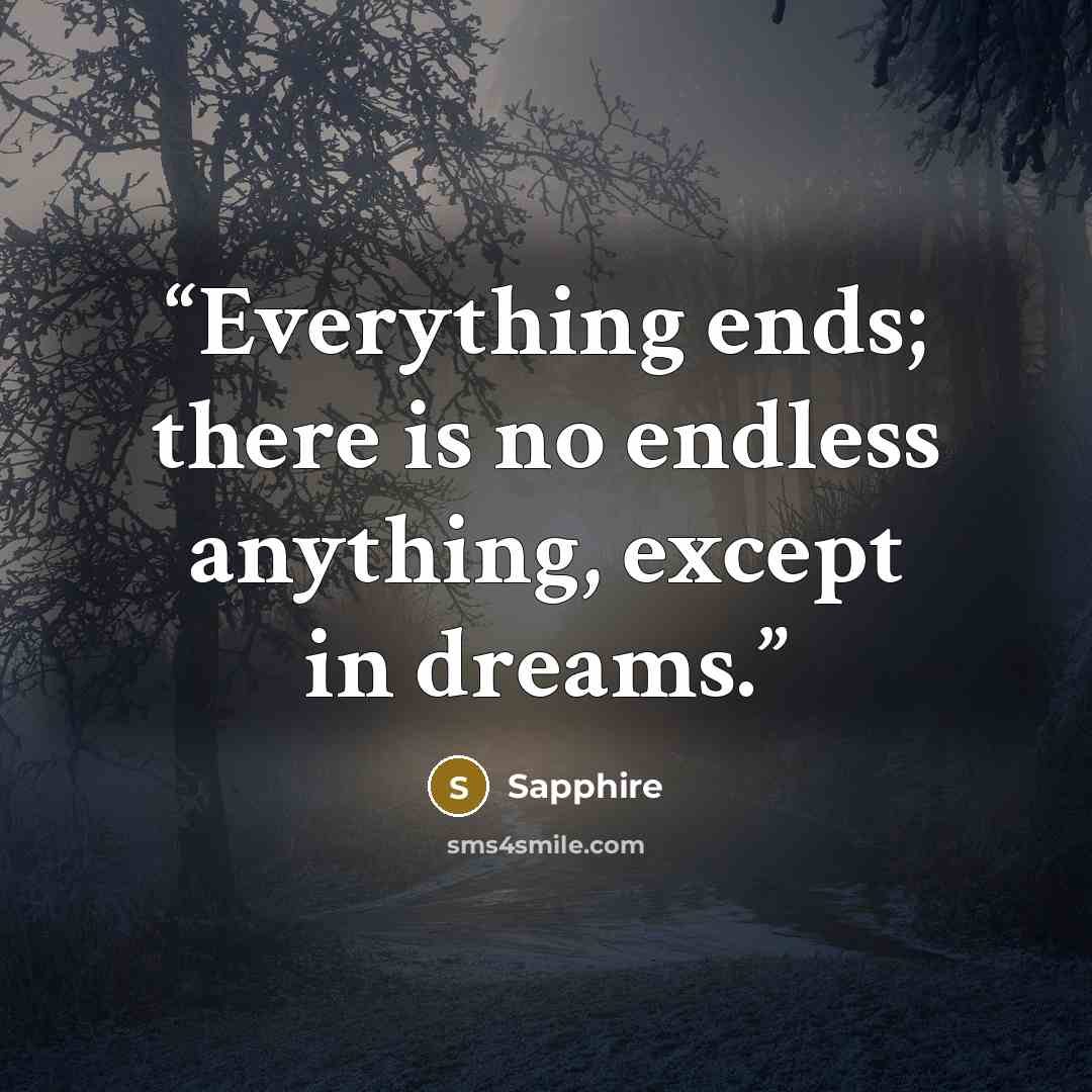 “Everything ends; there is no endless anything, except in dreams.” quote by Sapphire