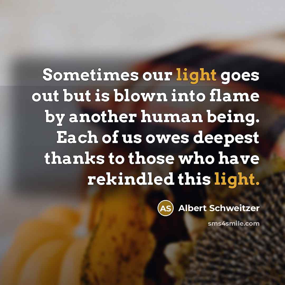 “Sometimes our light goes out but is blown into flame by another human being. Each of us owes deepest thanks to those who have rekindled this light.” quote by Albert Schweitzer