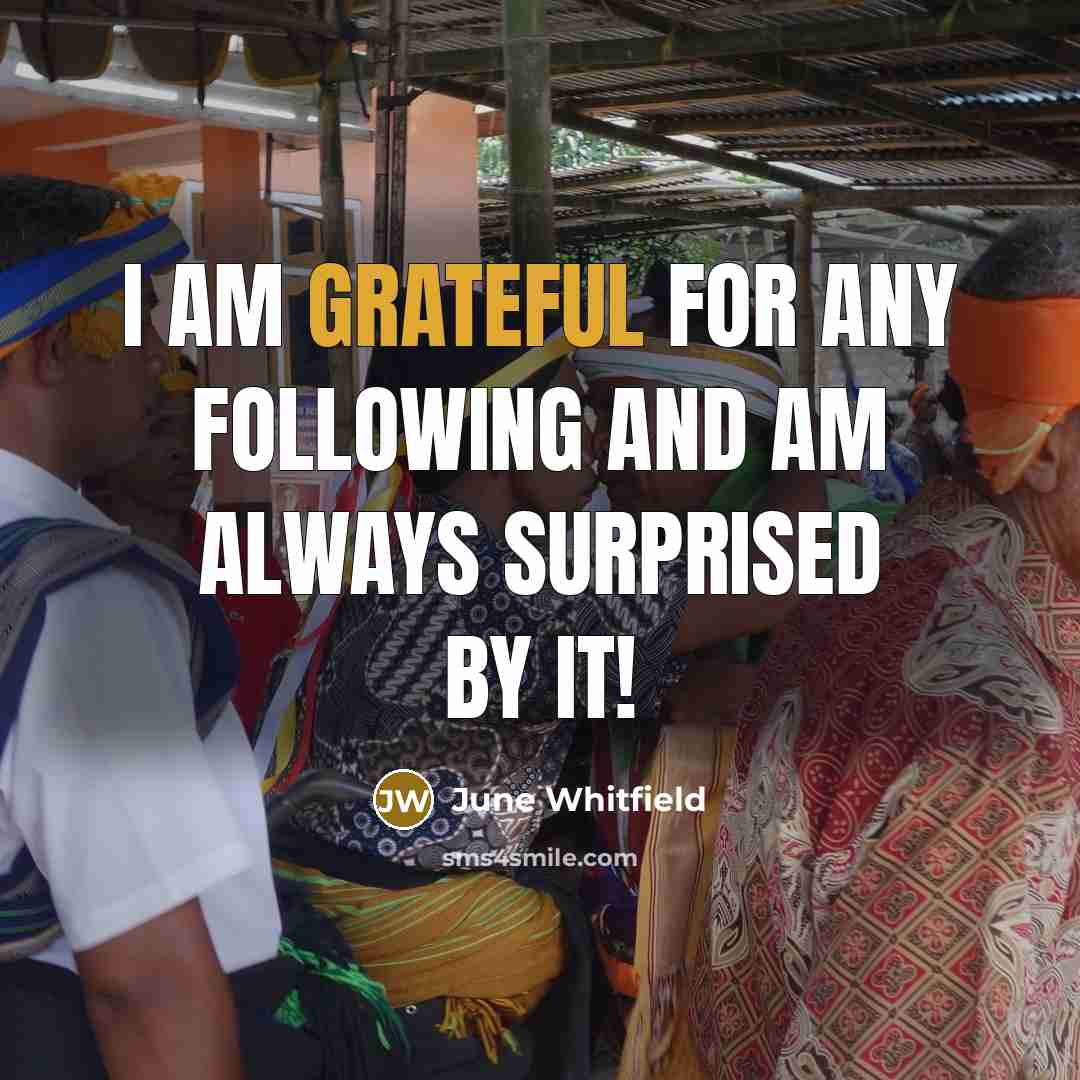 “I am grateful for any following and am always surprised by it!” quote by June Whitfield