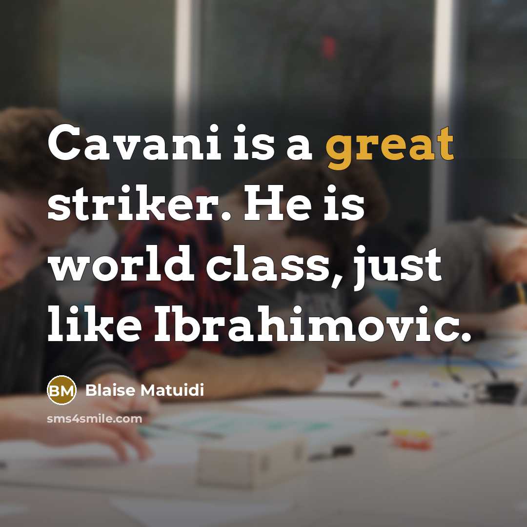 “Cavani is a great striker. He is world class, just like Ibrahimovic.” quote by Blaise Matuidi