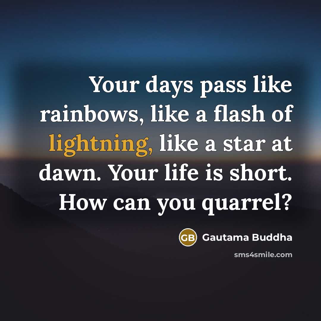 “Your days pass like rainbows, like a flash of lightning, like a star at dawn. Your life is short. How can you quarrel?” quote by Gautama Buddha