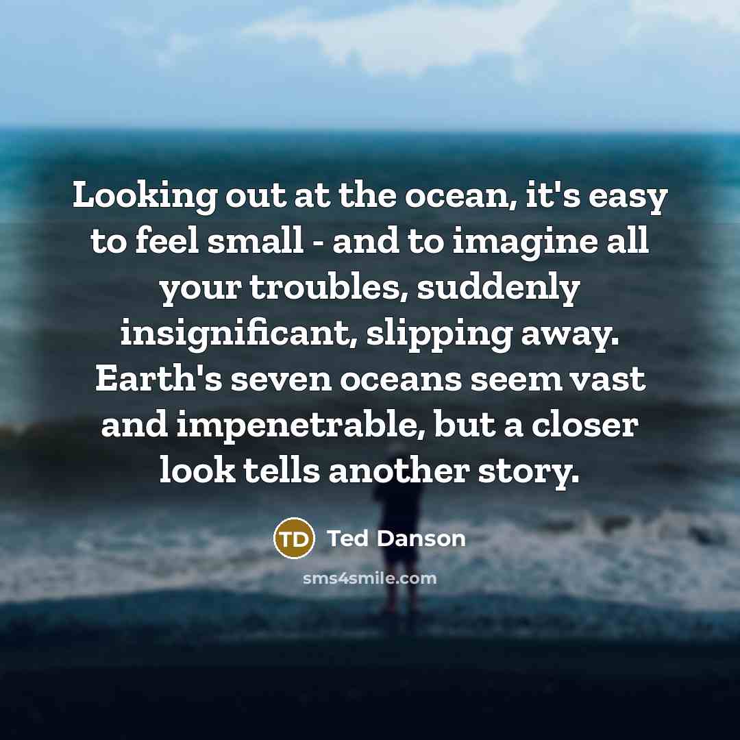 “Looking out at the ocean, it's easy to feel small - and to imagine all your troubles, suddenly insignificant, slipping away. Earth's seven oceans seem vast and impenetrable, but a closer look tells another story.” quote by Ted Danson