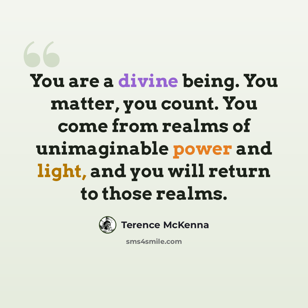 “You are a divine being. You matter, you count. You come from realms of unimaginable power and light, and you will return to those realms.” quote by Terence McKenna