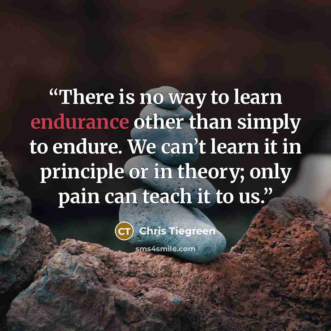 “There is no way to learn endurance other than simply to endure. We can’t learn it in principle or in theory; only pain can teach it to us.” quote by Chris Tiegreen