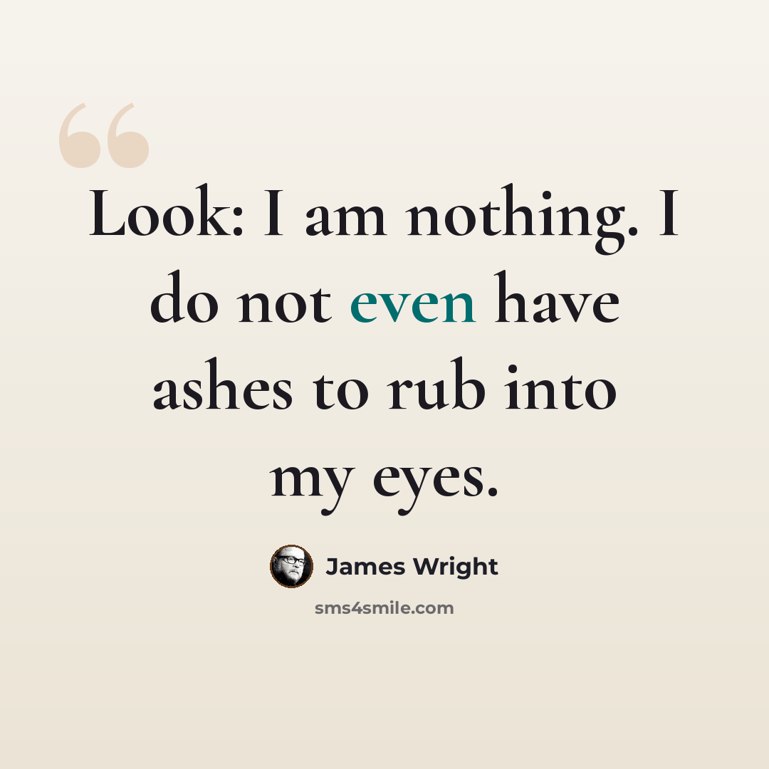 “Look: I am nothing. I do not even have ashes to rub into my eyes.” quote by James Wright