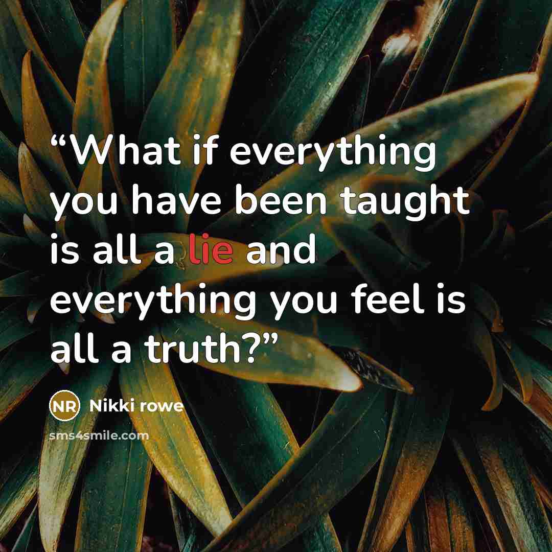 “What if everything you have been taught is all a lie and everything you feel is all a truth?” quote by Nikki Rowe