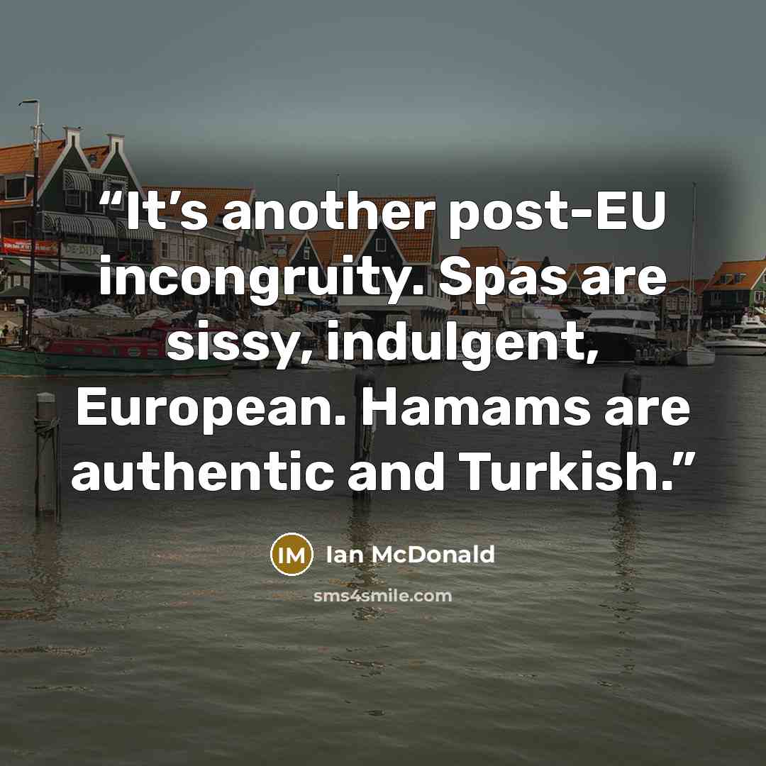 “It’s another post-EU incongruity. Spas are sissy, indulgent, European. Hamams are authentic and Turkish.” quote by Ian McDonald