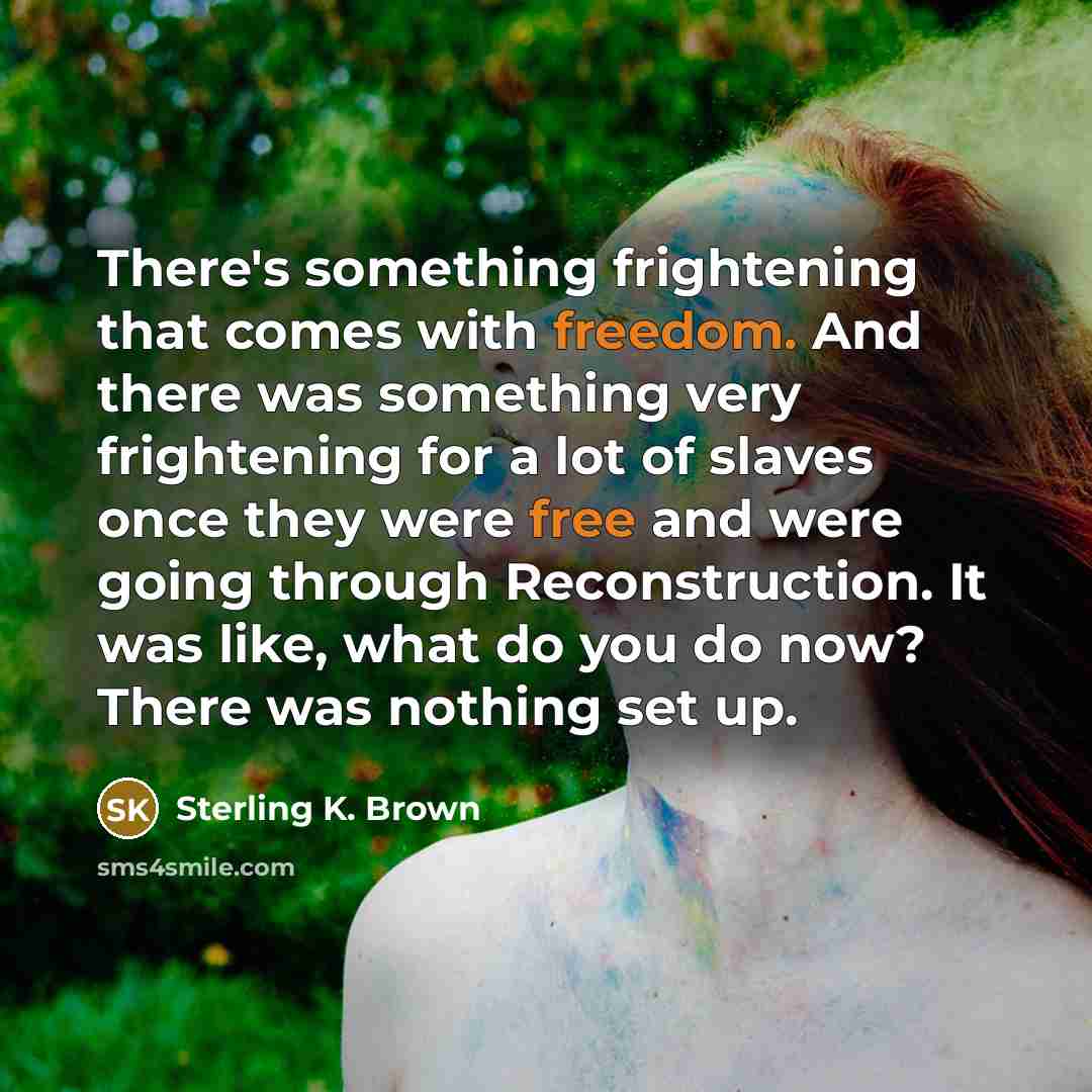 “There's something frightening that comes with freedom. And there was something very frightening for a lot of slaves once they were free and were going through Reconstruction. It was like, what do you do now? There was nothing set up.” quote by Sterling K. Brown
