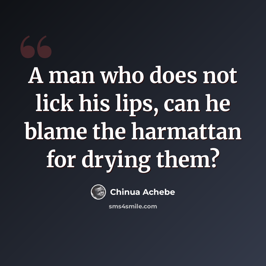 “A man who does not lick his lips, can he blame the harmattan for drying them?” quote by Chinua Achebe