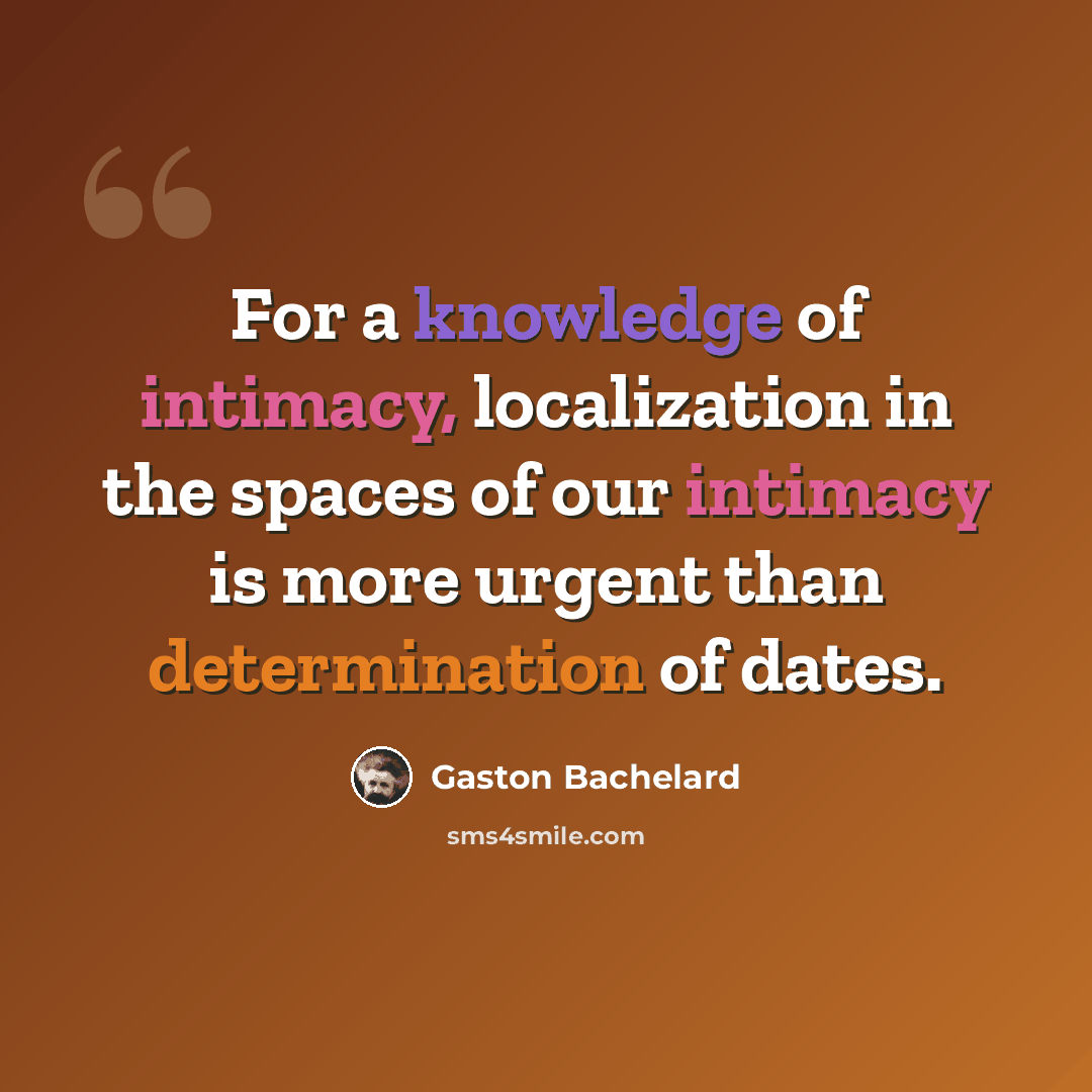 “For a knowledge of intimacy, localization in the spaces of our intimacy is more urgent than determination of dates.” quote by Gaston Bachelard