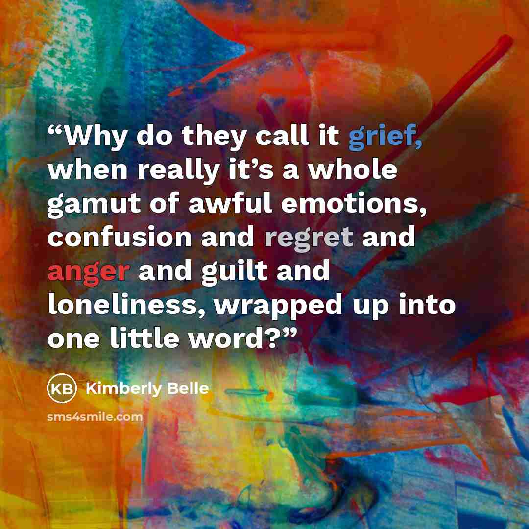 “Why do they call it grief, when really it’s a whole gamut of awful emotions, confusion and regret and anger and guilt and loneliness, wrapped up into one little word?” quote by Kimberly Belle