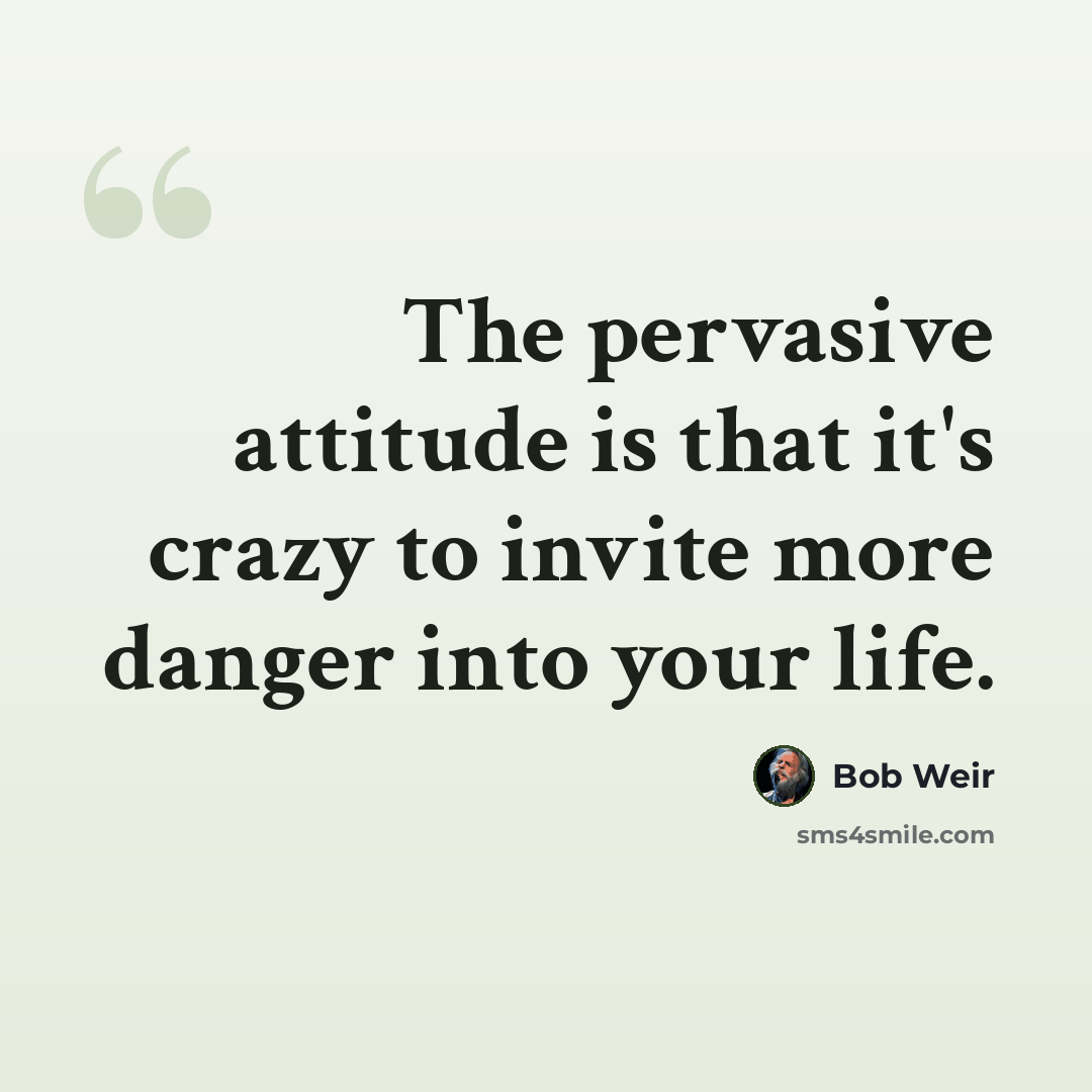 “The pervasive attitude is that it's crazy to invite more danger into your life.” quote by Bob Weir