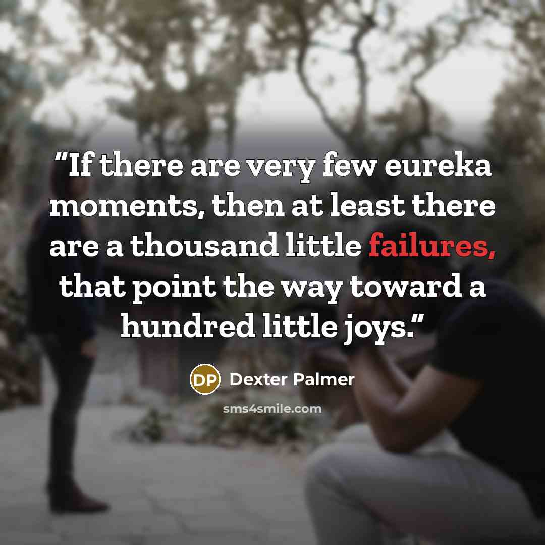 “If there are very few eureka moments, then at least there are a thousand little failures, that point the way toward a hundred little joys.” quote by Dexter Palmer