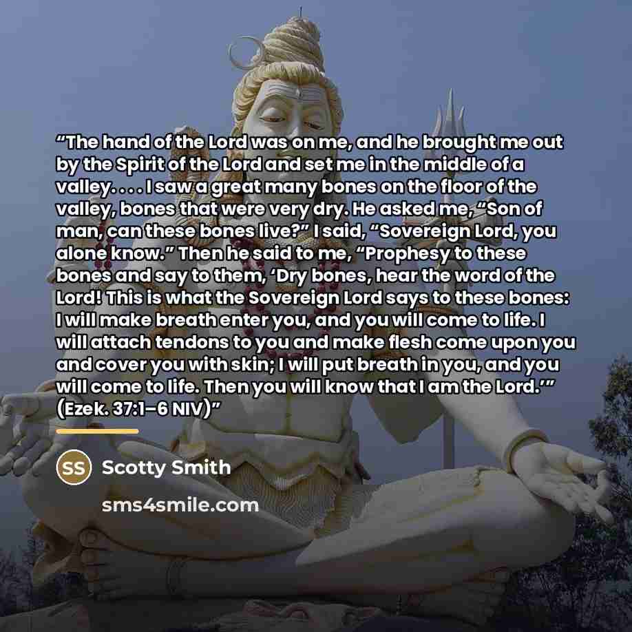 “The hand of the Lord was on me, and he brought me out by the Spirit of the Lord and set me in the middle of a valley. . . . I saw a great many bones on the floor of the valley, bones that were very dry. He asked me, “Son of man, can these bones live?” I said, “Sovereign Lord, you alone know.” Then…” quote by Scotty Smith