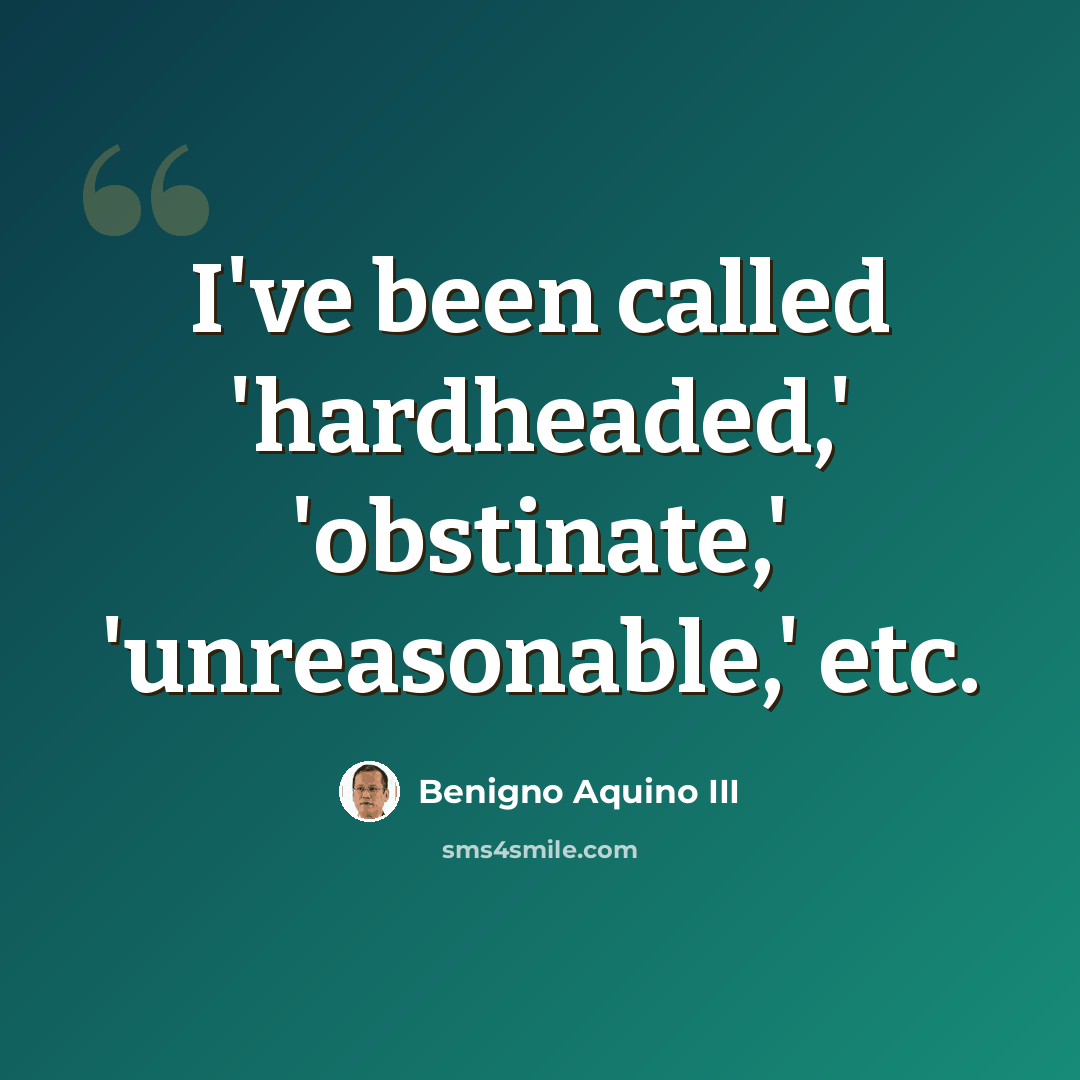 “I've been called 'hardheaded,' 'obstinate,' 'unreasonable,' etc.” quote by Benigno Aquino III
