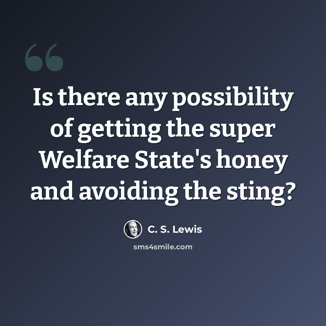 “Is there any possibility of getting the super Welfare State's honey and avoiding the sting?” quote by C. S. Lewis