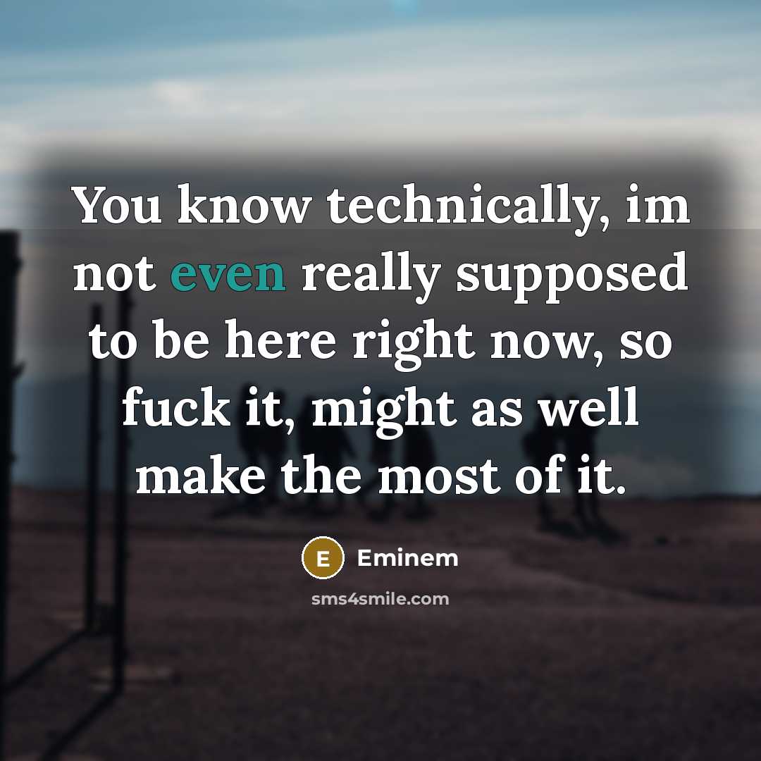 “You know technically, im not even really supposed to be here right now, so fuck it, might as well make the most of it.” quote by Eminem
