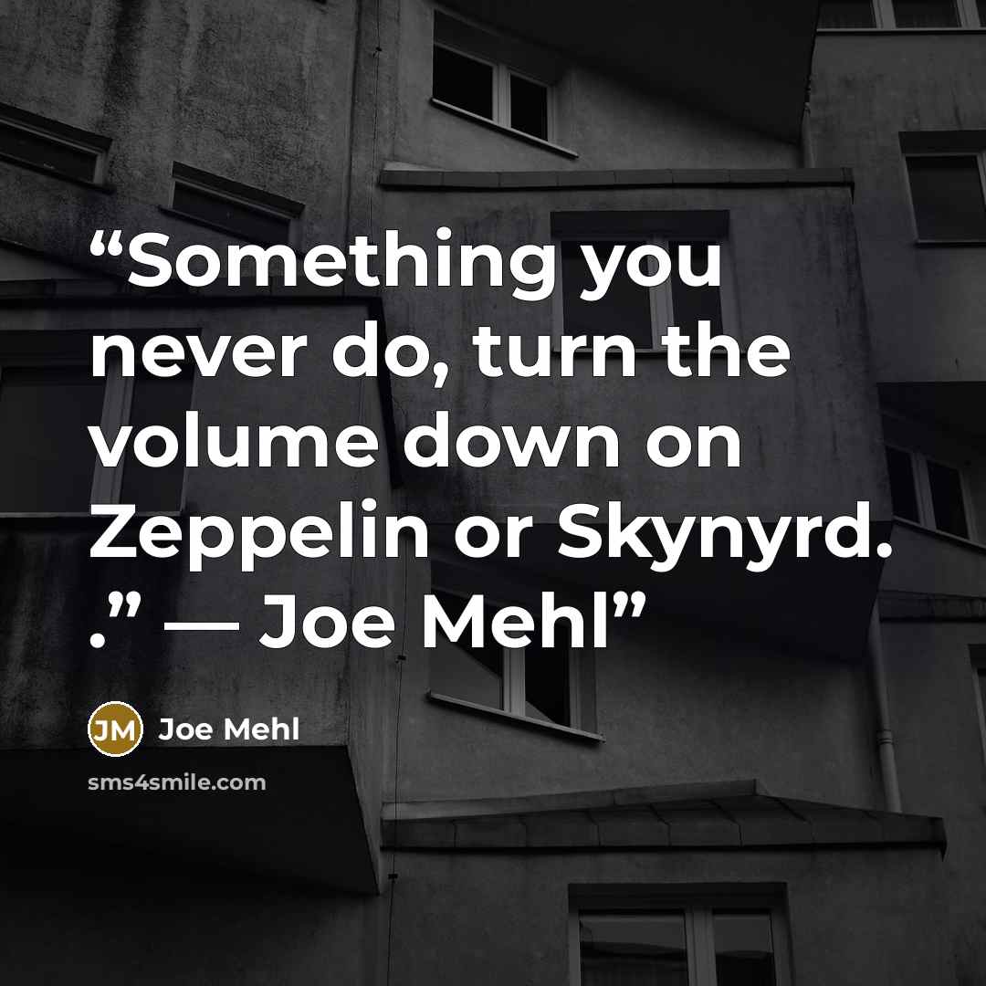 “Something you never do, turn the volume down on Zeppelin or Skynyrd. .” ― Joe Mehl” quote by Joe Mehl
