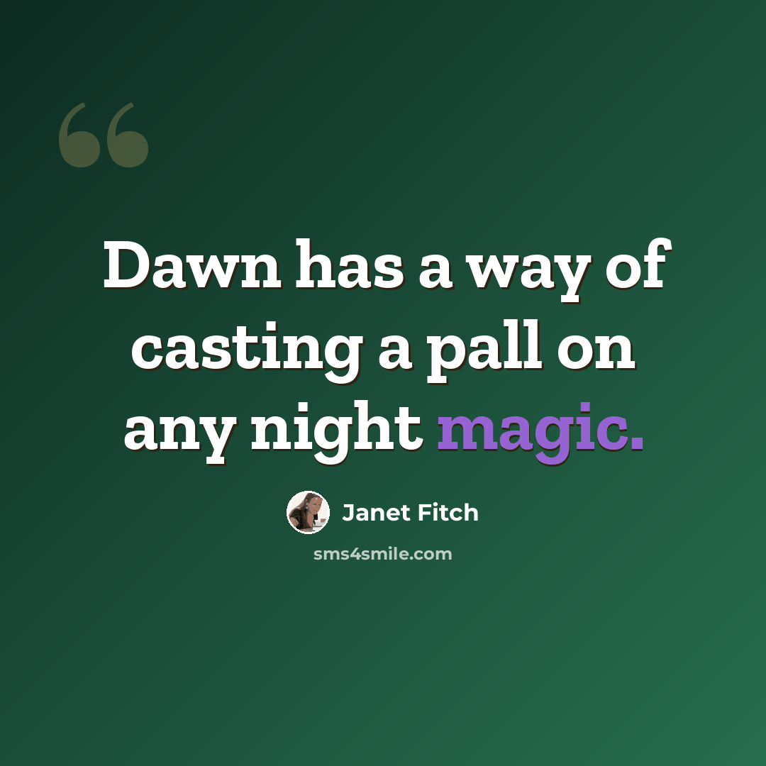 “Dawn has a way of casting a pall on any night magic.” quote by Janet Fitch