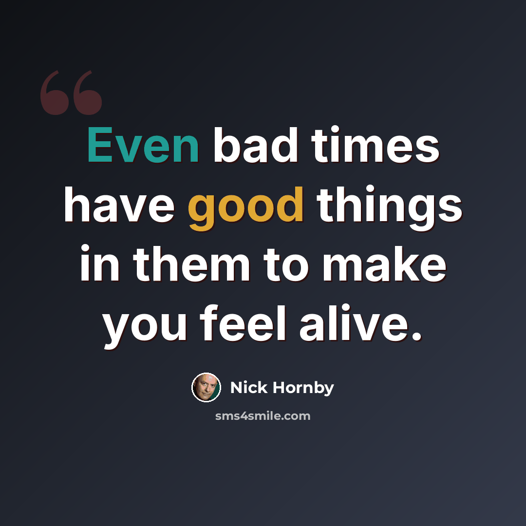 “Even bad times have good things in them to make you feel alive.” quote by Nick Hornby