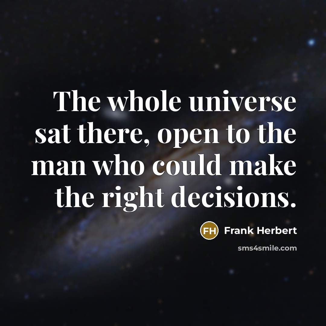 “The whole universe sat there, open to the man who could make the right decisions.” quote by Frank Herbert
