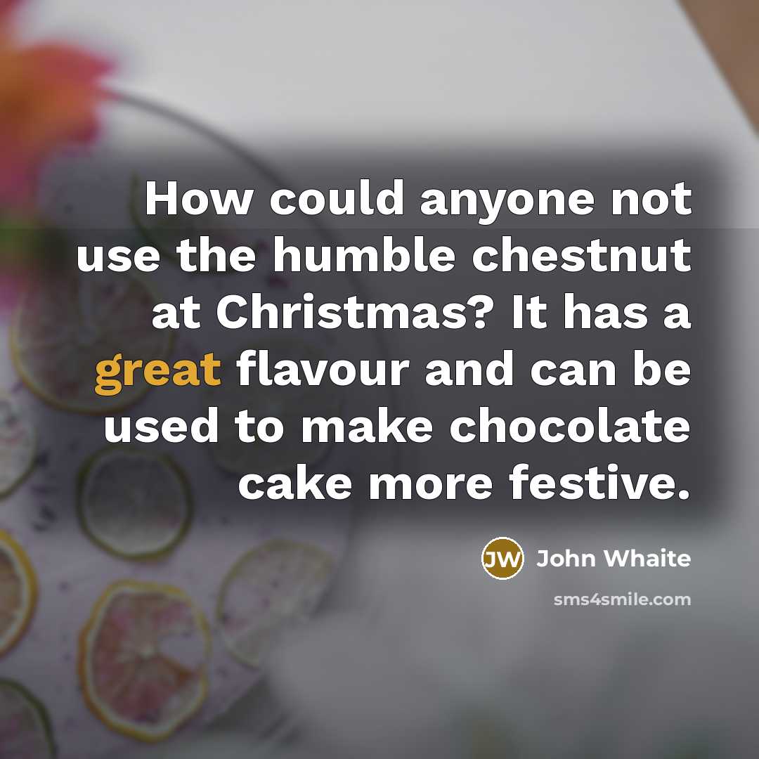 “How could anyone not use the humble chestnut at Christmas? It has a great flavour and can be used to make chocolate cake more festive.” quote by John Whaite