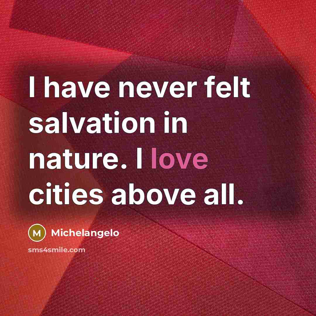“I have never felt salvation in nature. I love cities above all.” quote by Michelangelo