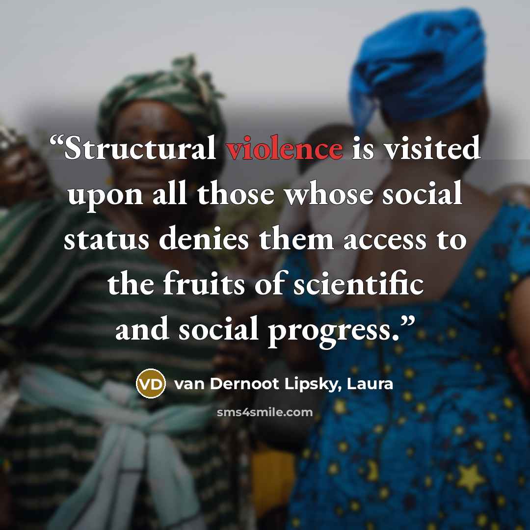 “Structural violence is visited upon all those whose social status denies them access to the fruits of scientific and social progress.” quote by van Dernoot Lipsky, Laura