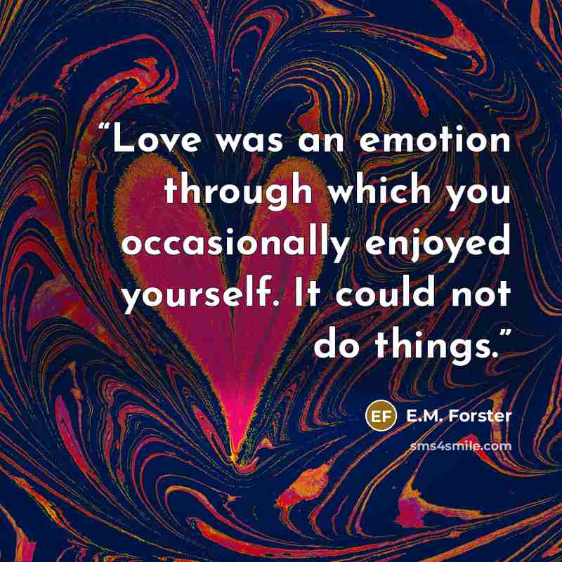 “Love was an emotion through which you occasionally enjoyed yourself. It could not do things.” quote by E.M. Forster