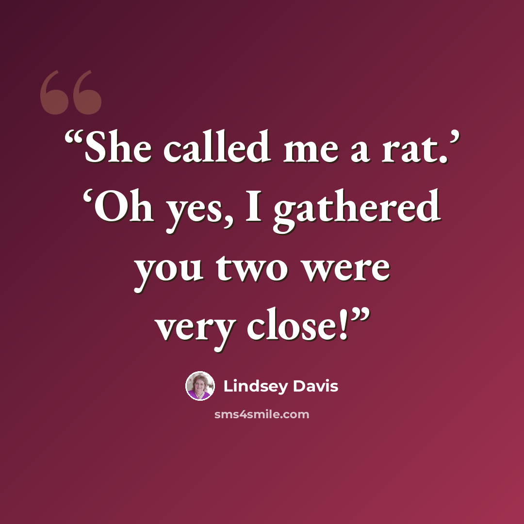 “She called me a rat.’ ‘Oh yes, I gathered you two were very close!” quote by Lindsey Davis