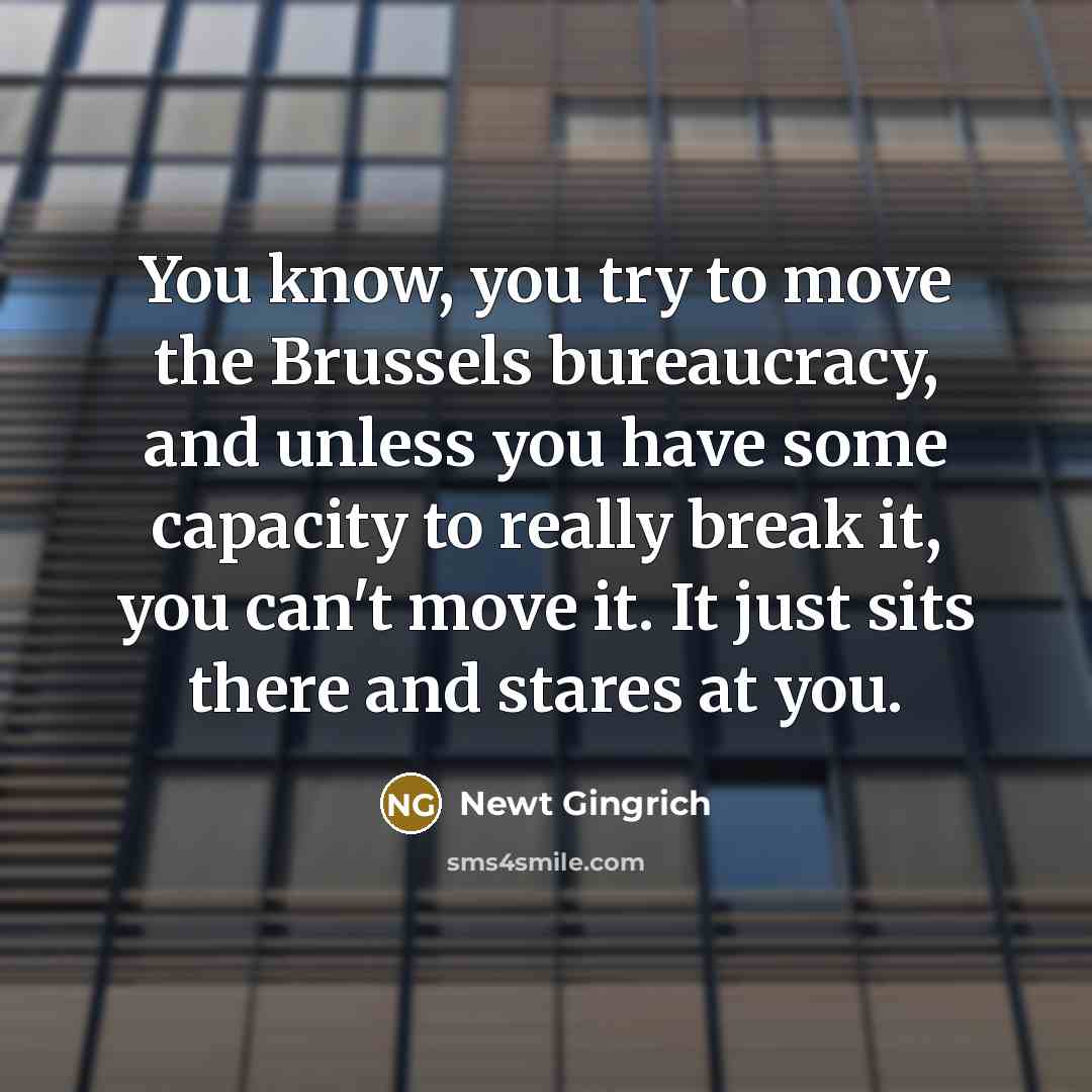 “You know, you try to move the Brussels bureaucracy, and unless you have some capacity to really break it, you can't move it. It just sits there and stares at you.” quote by Newt Gingrich
