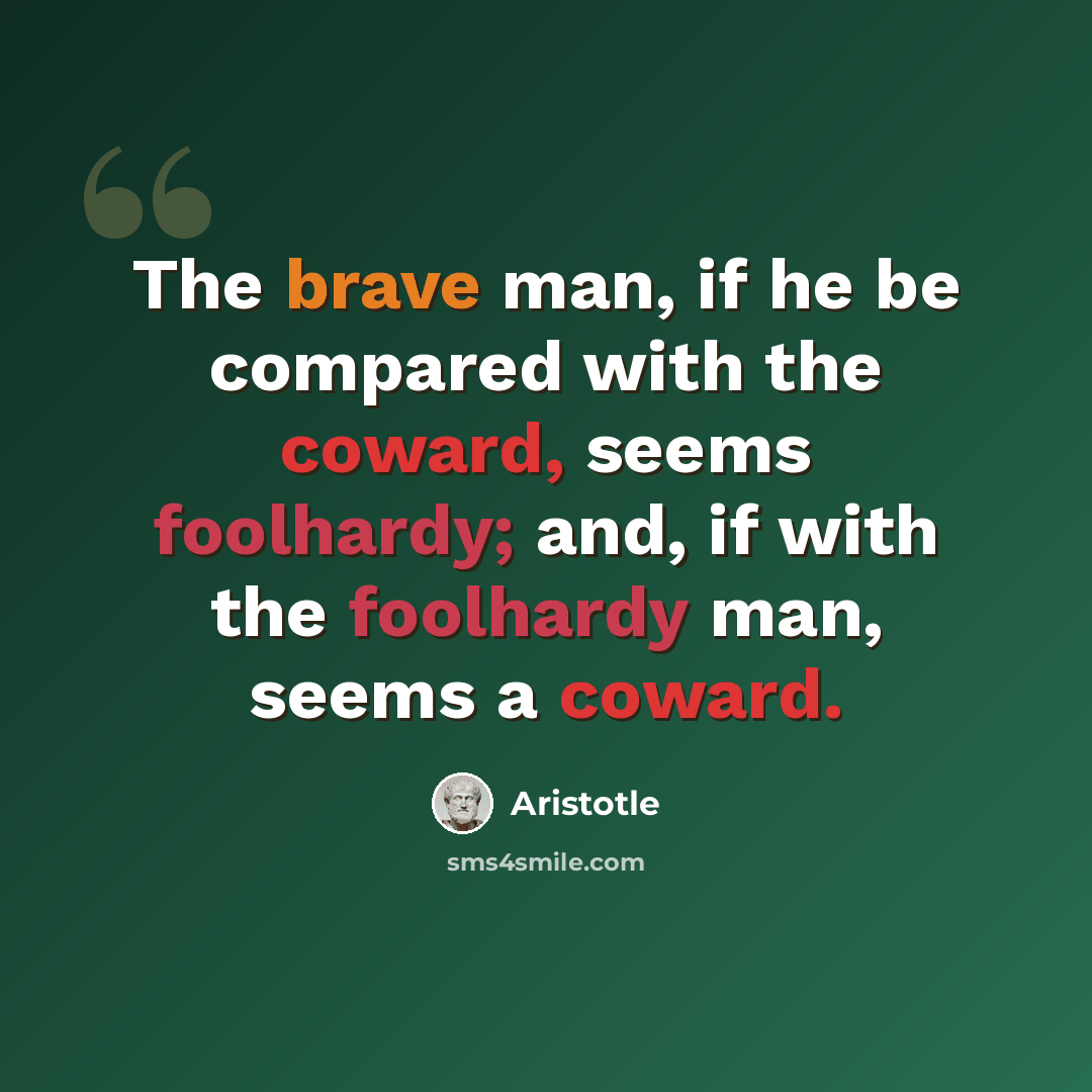 “The brave man, if he be compared with the coward, seems foolhardy; and, if with the foolhardy man, seems a coward.” quote by Aristotle