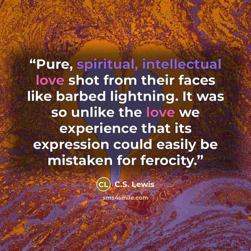 “Pure, spiritual, intellectual love shot from their faces like barbed lightning. It was so unlike the love we experience that its expression could easily be mistaken for ferocity.” quote by C.S. Lewis