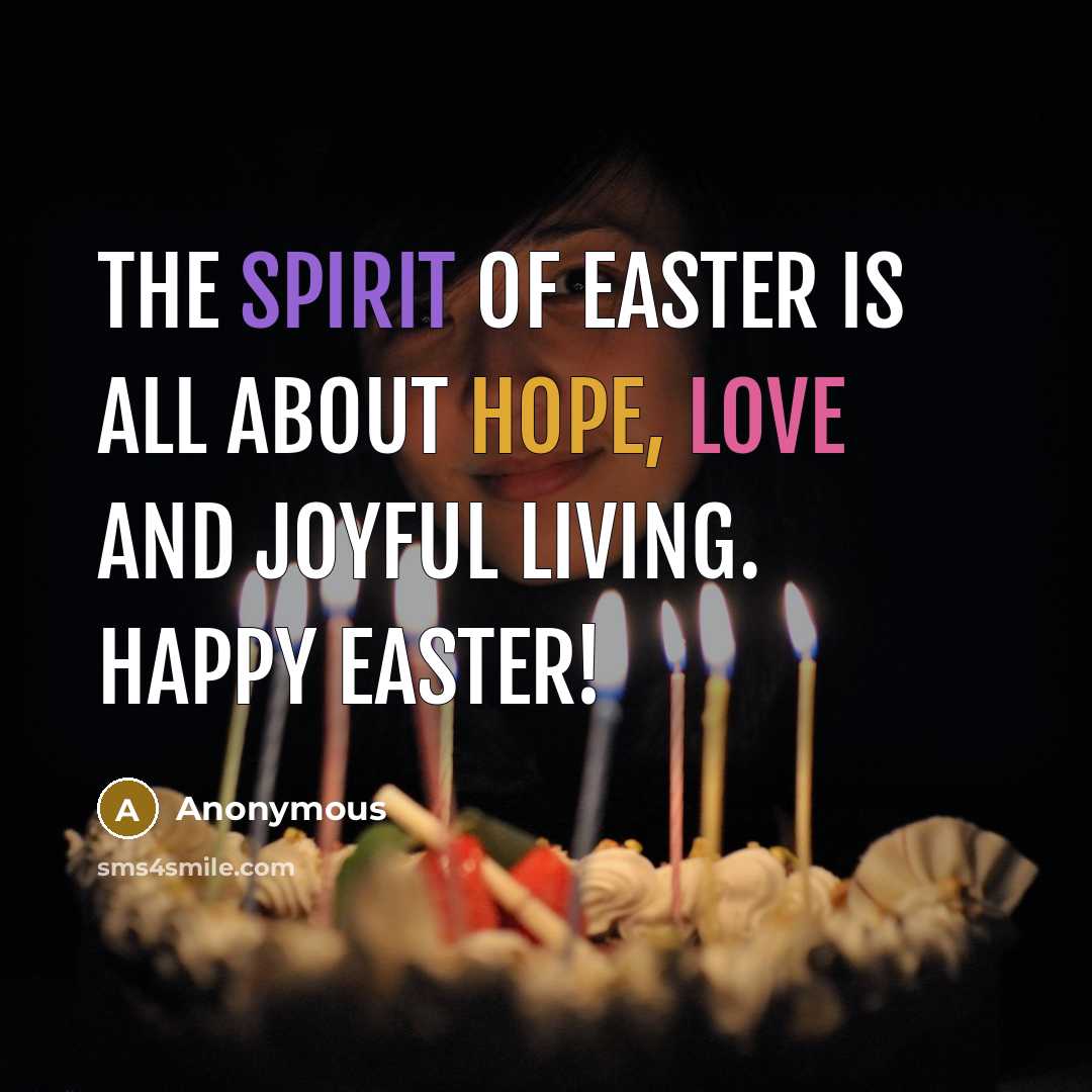 “The spirit of easter is all about hope, love and joyful living. Happy Easter!” quote by Anonymous