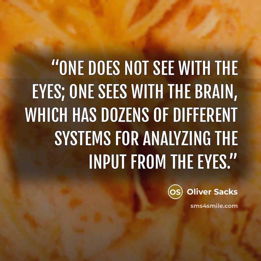 “One does not see with the eyes; one sees with the brain, which has dozens of different systems for analyzing the input from the eyes.” quote by Oliver Sacks