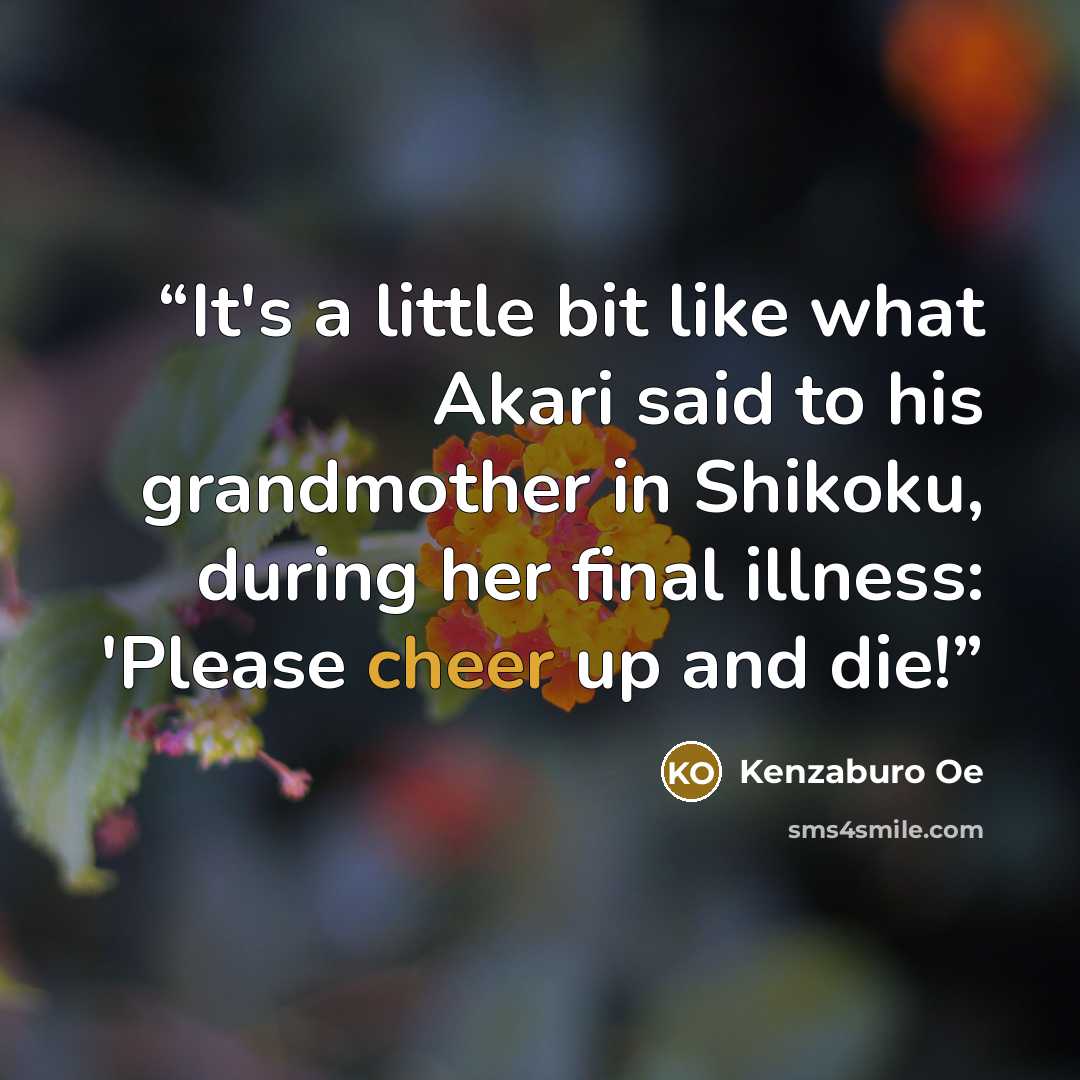 “It's a little bit like what Akari said to his grandmother in Shikoku, during her final illness: 'Please cheer up and die!” quote by Kenzaburō Ōe