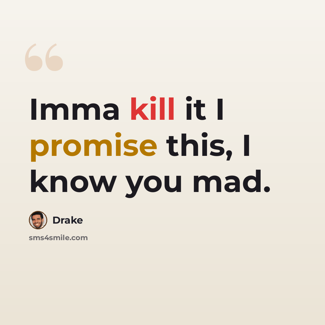 “Imma kill it I promise this, I know you mad.” quote by Drake