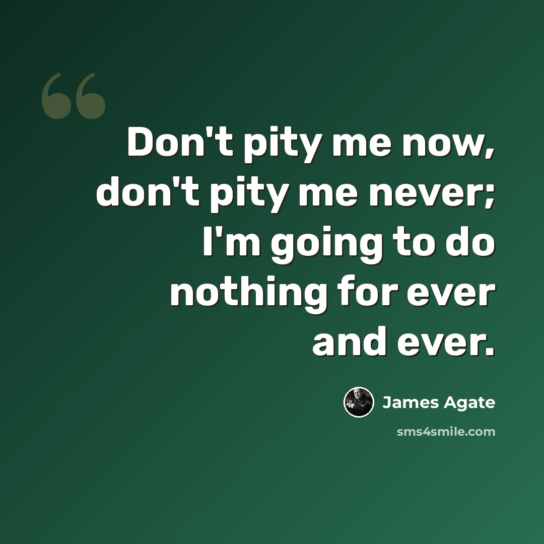 “Don't pity me now, don't pity me never; I'm going to do nothing for ever and ever.” quote by James Agate