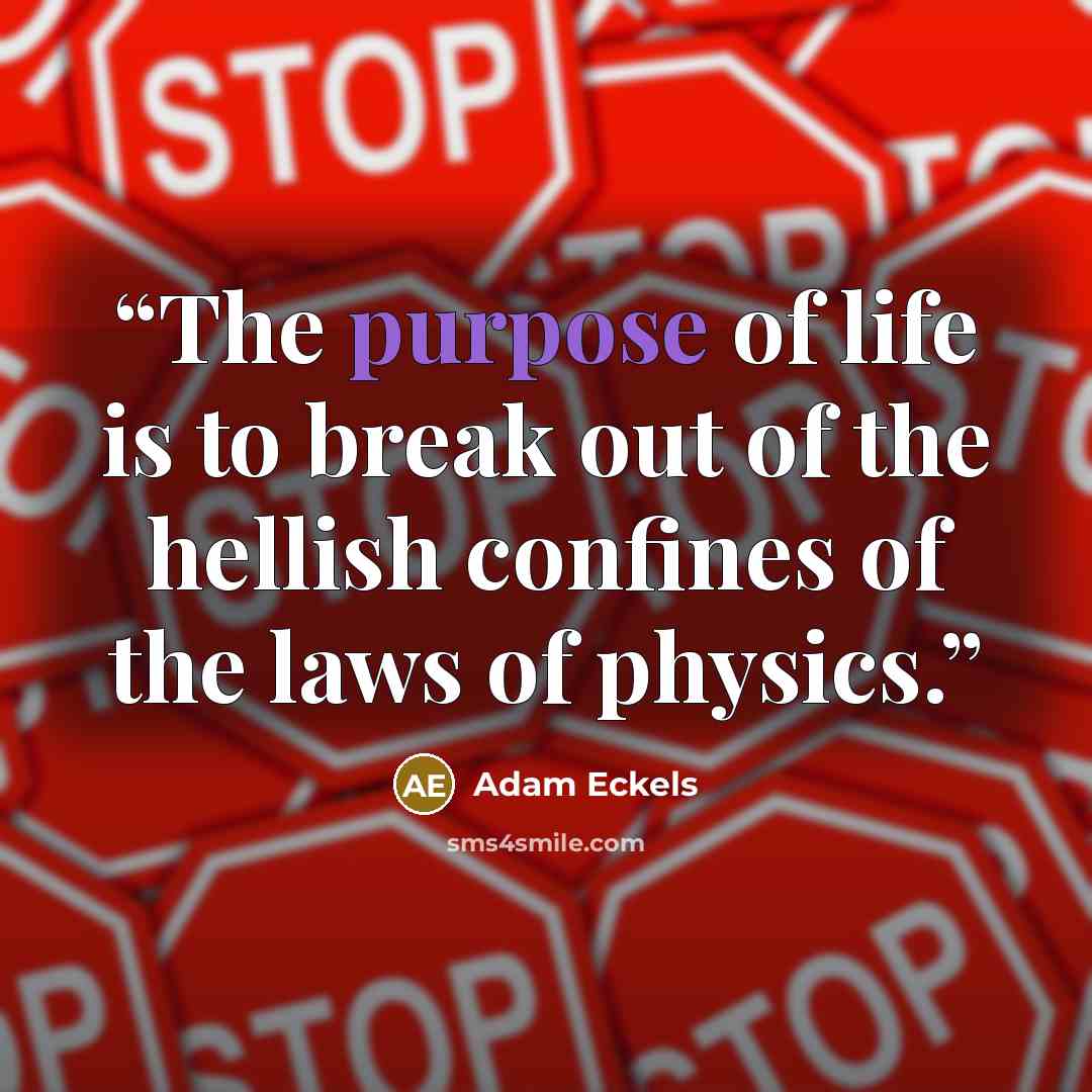 “The purpose of life is to break out of the hellish confines of the laws of physics.” quote by Adam Eckels