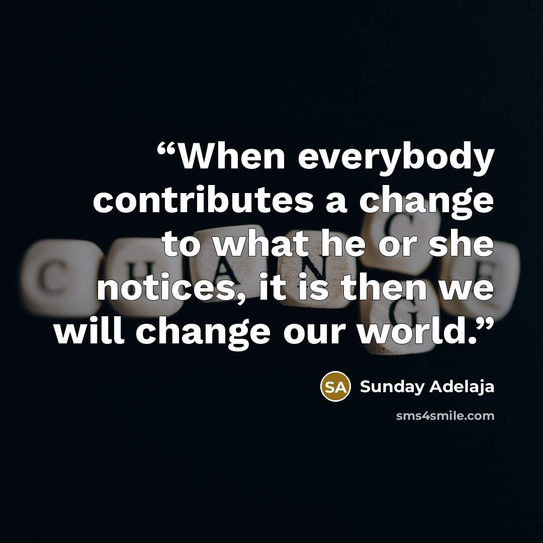 “When everybody contributes a change to what he or she notices, it is then we will change our world.” quote by Sunday Adelaja