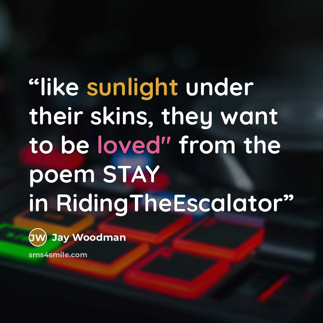 “like sunlight under their skins, they want to be loved" from the poem STAY in RidingTheEscalator” quote by Jay Woodman