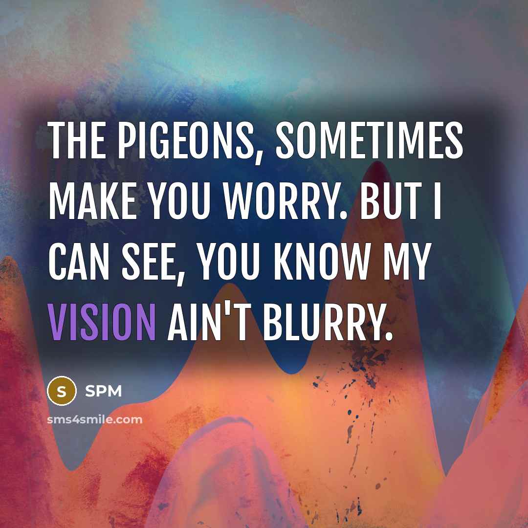“The pigeons, sometimes make you worry. But I can see, you know my vision ain't blurry.” quote by SPM