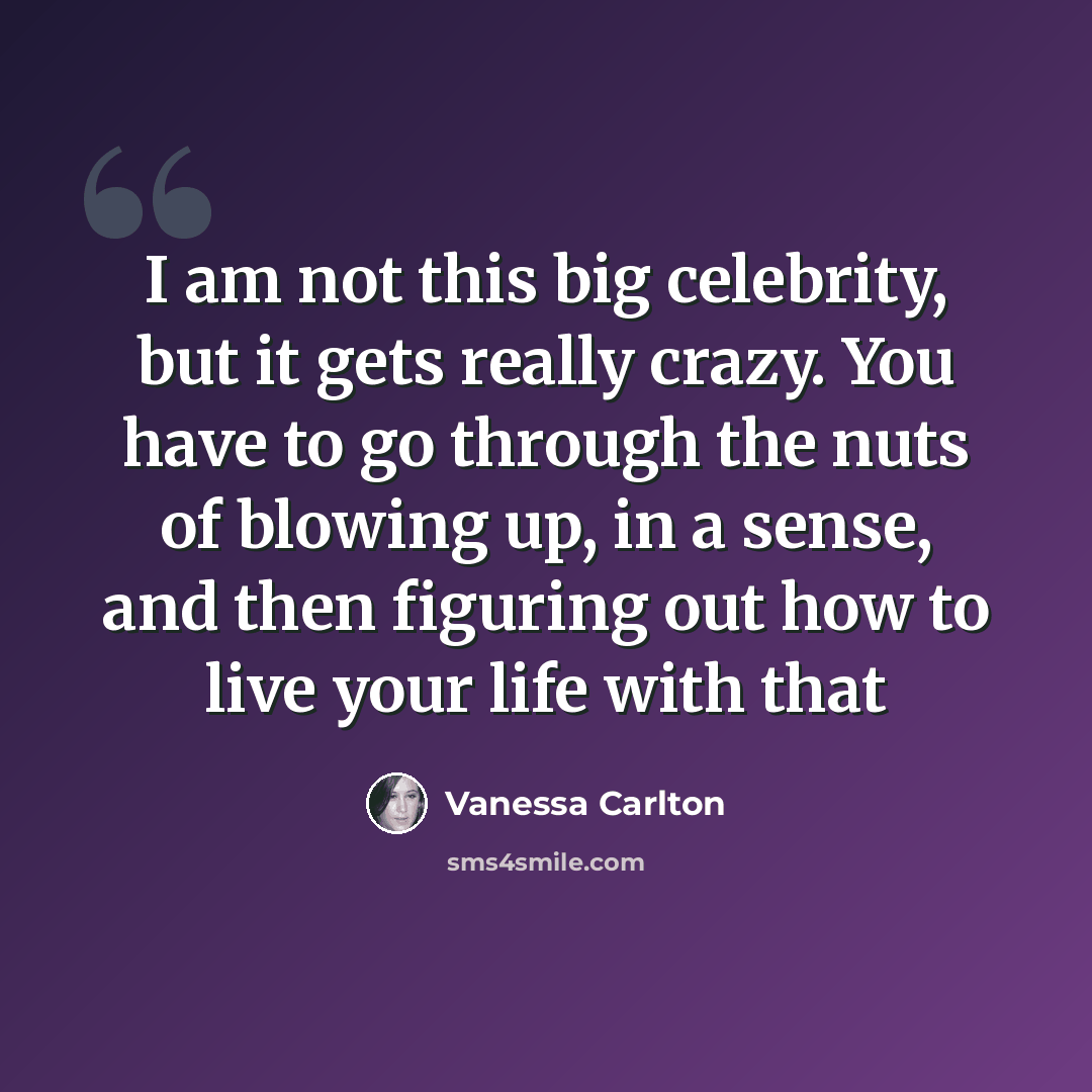“I am not this big celebrity, but it gets really crazy. You have to go through the nuts of blowing up, in a sense, and then figuring out how to live your life with that” quote by Vanessa Carlton