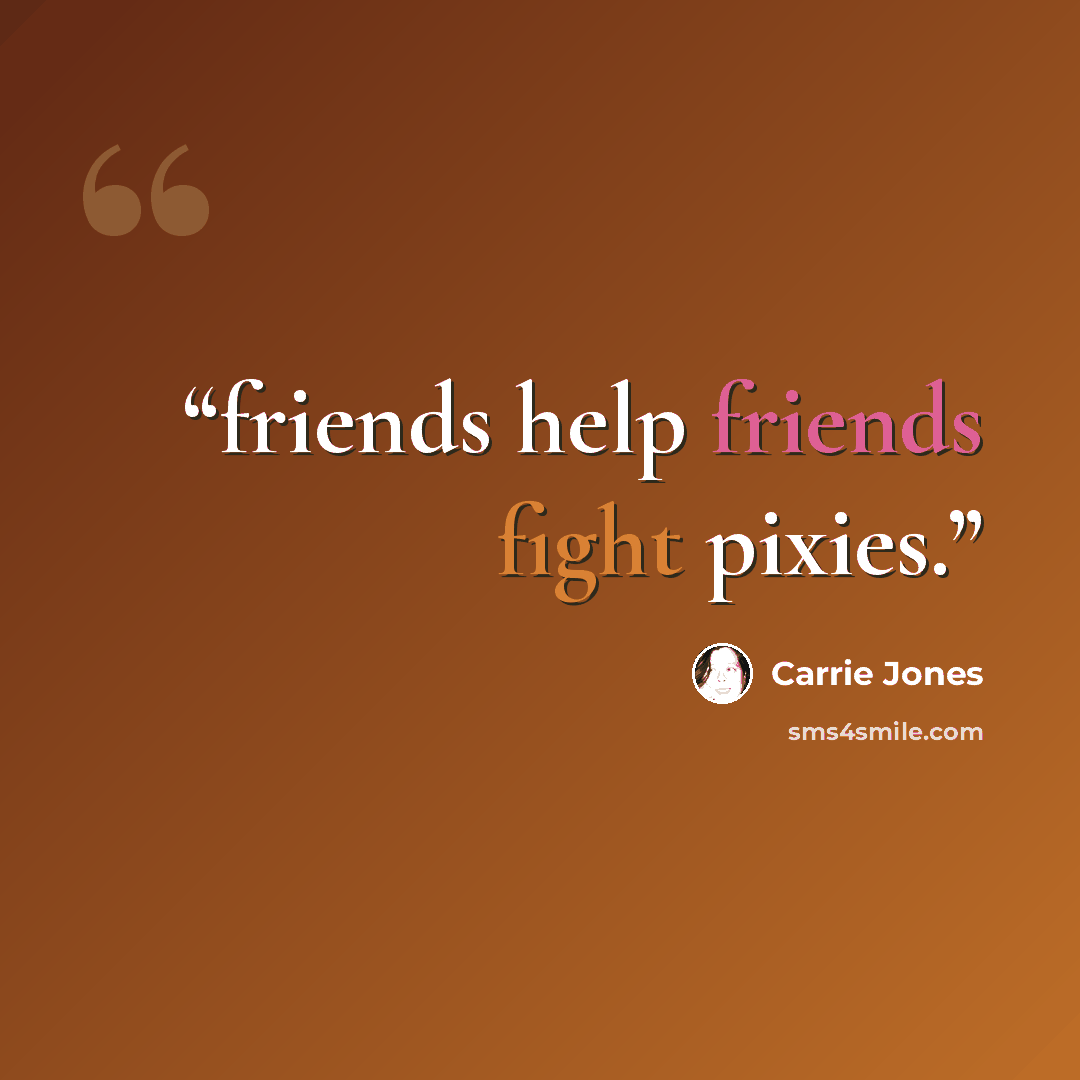 “friends help friends fight pixies.” quote by Carrie Jones