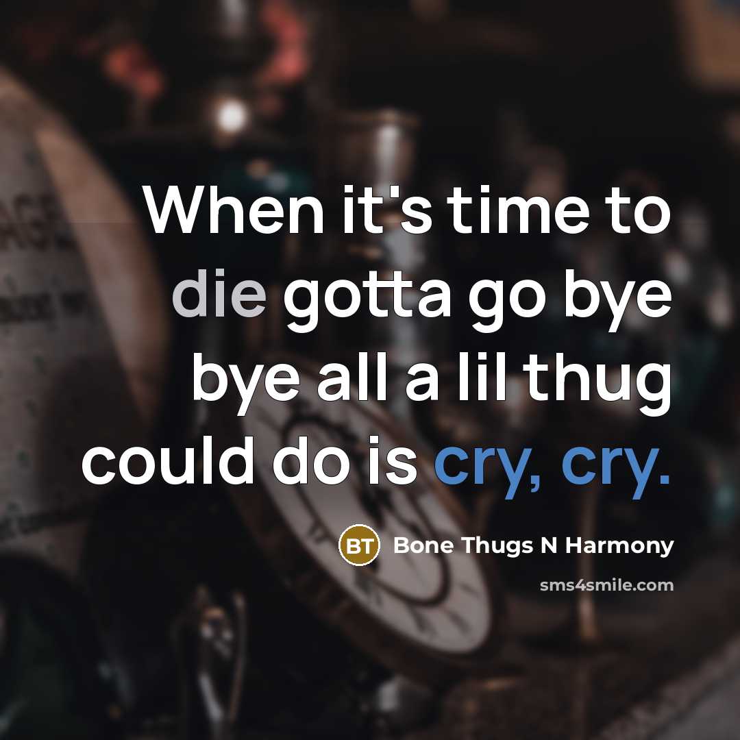 “When it's time to die gotta go bye bye all a lil thug could do is cry, cry.” quote by Bone Thugs N Harmony