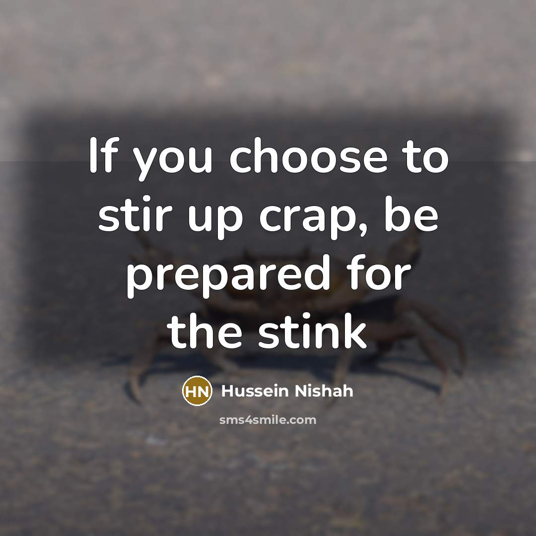 “If you choose to stir up crap, be prepared for the stink” quote by Hussein Nishah