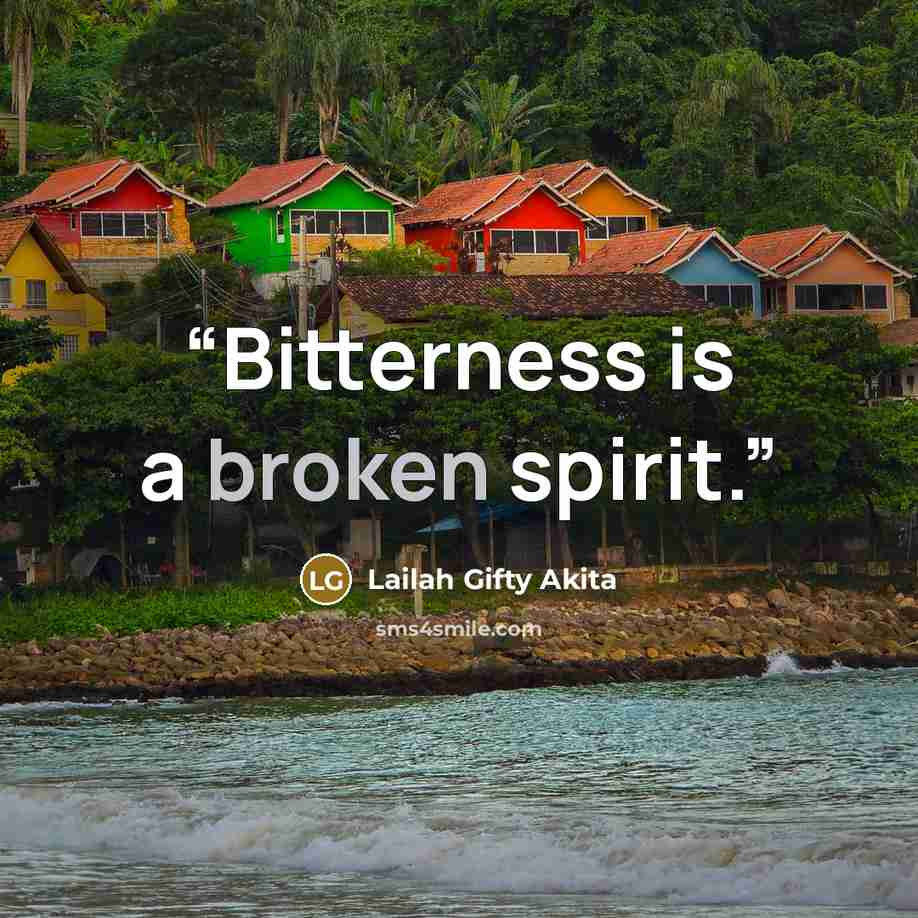 “Bitterness is a broken spirit.” quote by Lailah Gifty Akita