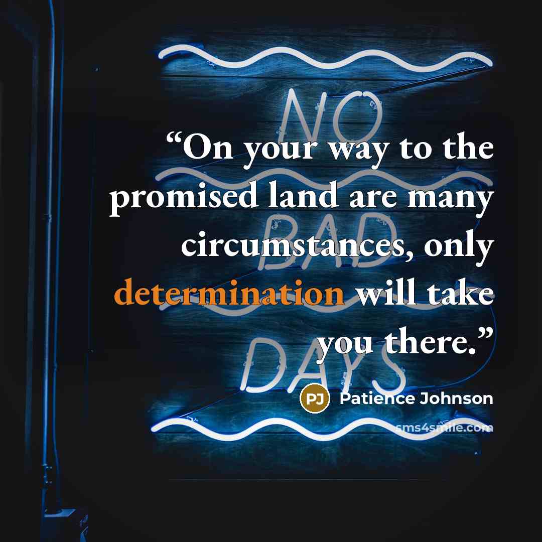 “On your way to the promised land are many circumstances, only determination will take you there.” quote by Patience Johnson