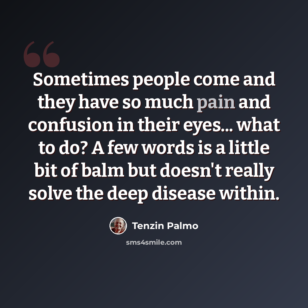 “Sometimes people come and they have so much pain and confusion in their eyes... what to do? A few words is a little bit of balm but doesn't really solve the deep disease within.” quote by Tenzin Palmo