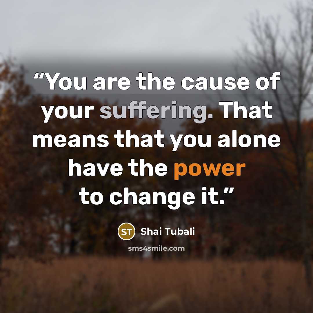 “You are the cause of your suffering. That means that you alone have the power to change it.” quote by Shai Tubali